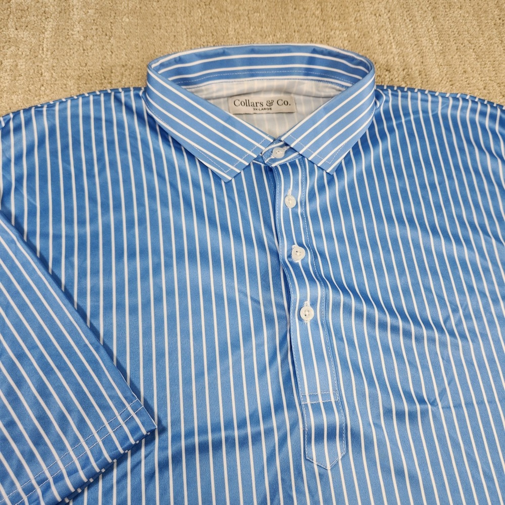 Collars And Co Shirt Men 3XL Dress Collar Polo‎ Slim Fit Blue Stripe Performance